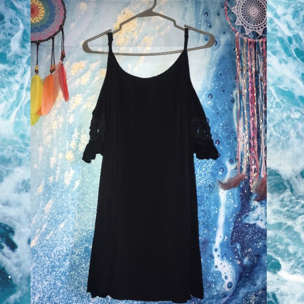 PERSUN black open shoulder dress